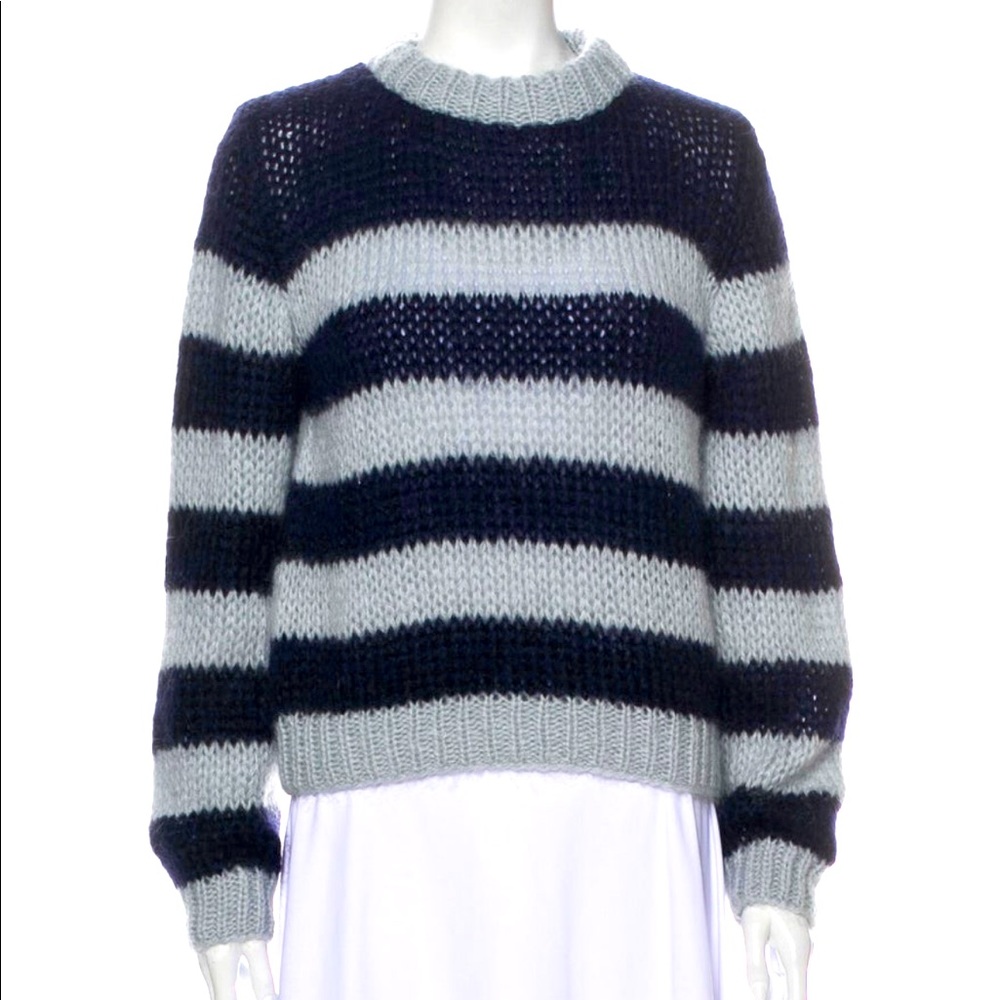 GANNI Faucher Blue Striped Cropped Mohair Blend Sweater